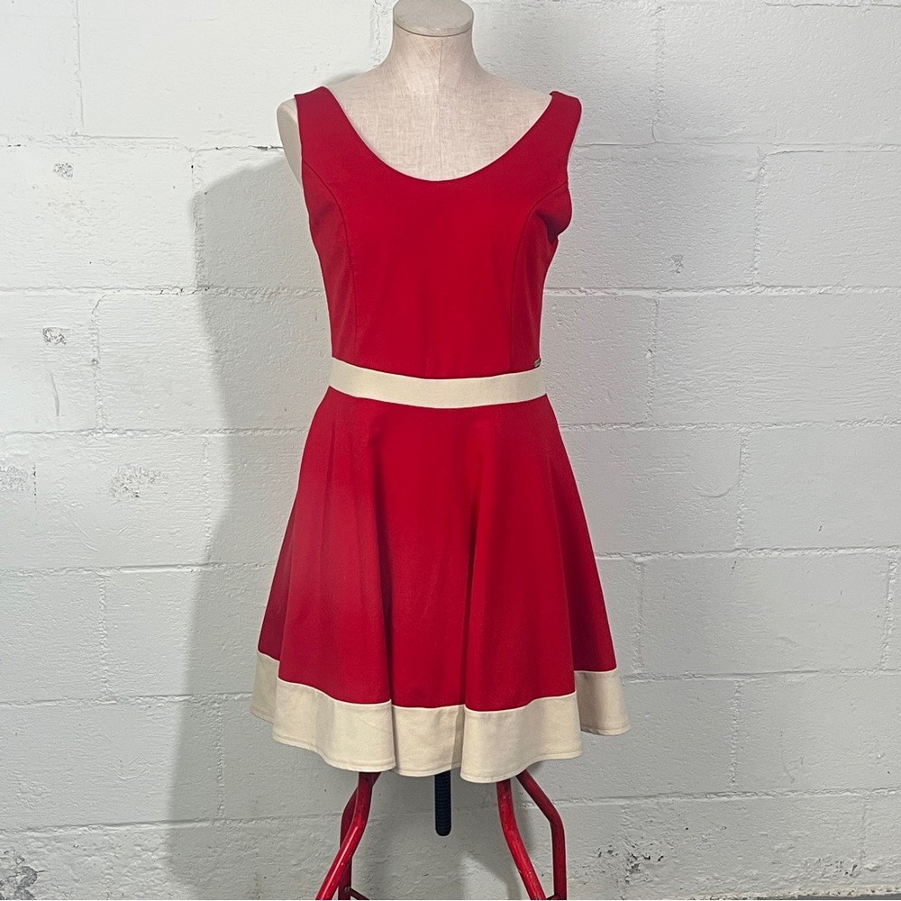 VTG Guess Red and Cream Skater Dress Sz M